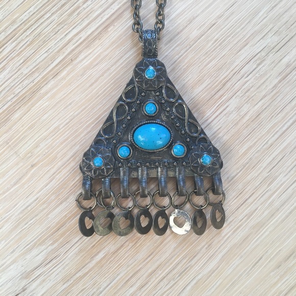 Turquoise and Brass Necklace - Picture 2 of 5